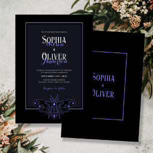 Invitación Boda Gótico Romántico de Mariposa Azul y Negro