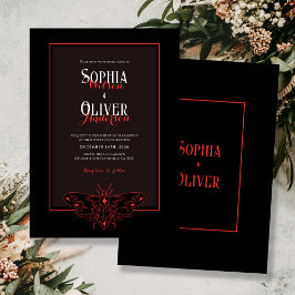 Invitación Boda Gótico Romántico de Mariposa Negra y Roja