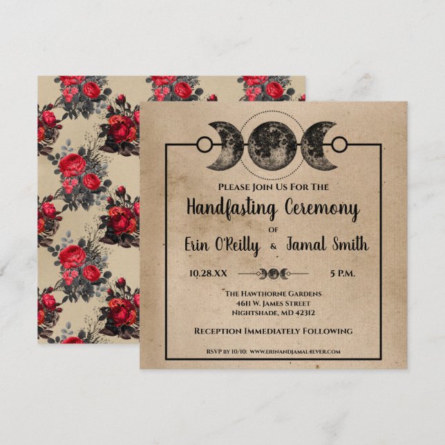 Invitación Boda gótico romántico en ayunas Pagan Wicca (Anverso / Reverso)
