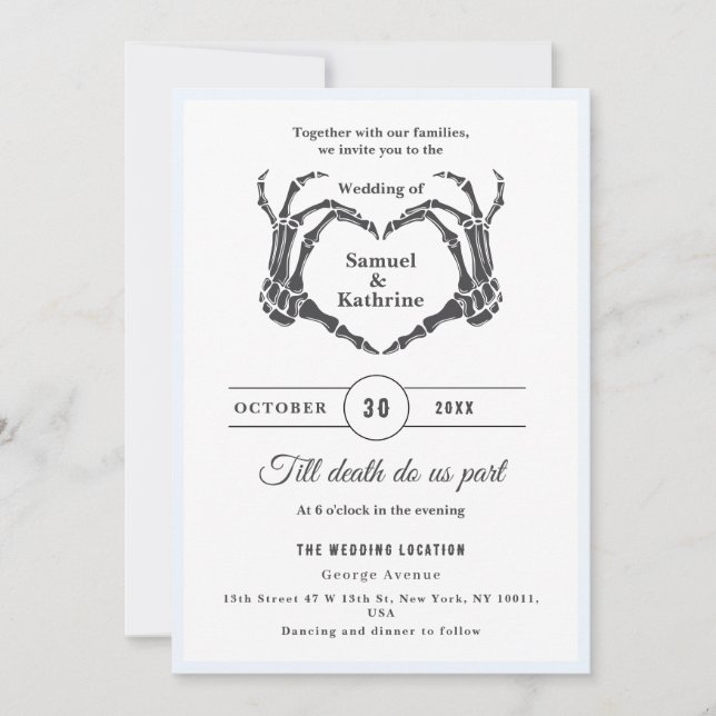 Invitación Boda Gótico Romántico Skeleton Hand Halloween (Anverso)
