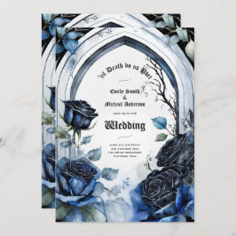 Invitación Boda gótico Rosas azul negro alternativo