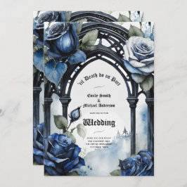 Invitación Boda gótico Rosas azul negro alternativo