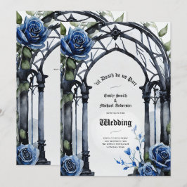 Invitación Boda gótico Rosas azul negro alternativo