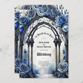 Invitación Boda gótico Rosas azul negro alternativo