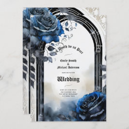 Invitación Boda gótico Rosas azul negro alternativo