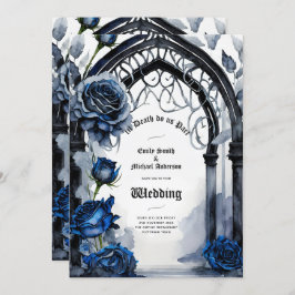 Invitación Boda gótico Rosas azul negro alternativo