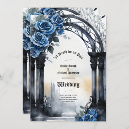 Invitación Boda gótico Rosas azul negro alternativo