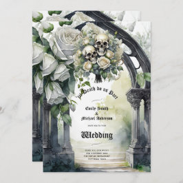 Invitación Boda gótico Roses blancos y negros Skulls Floral