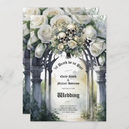 Invitación Boda gótico Roses blancos y negros Skulls Floral