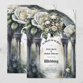 Invitación Boda gótico Roses blancos y negros Skulls Floral