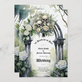 Invitación Boda gótico Roses blancos y negros Skulls Floral