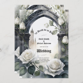 Invitación Boda gótico Roses blancos y negros Skulls Floral