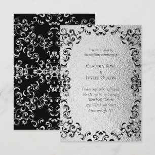 Invitación Boda gótico Silver y Black Swirl
