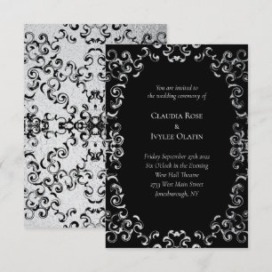 Invitación Boda gótico Silver y Black Swirl