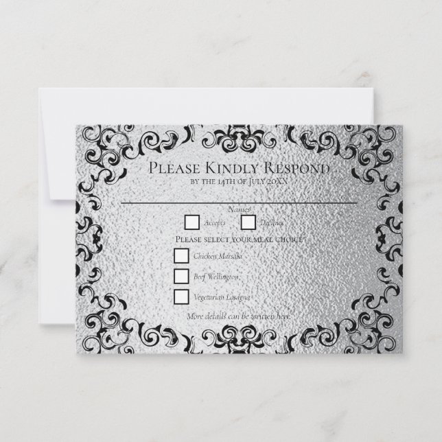 Invitación Boda gótico Silver y Black Swirl (Anverso)