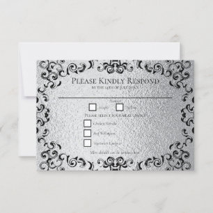 Invitación Boda gótico Silver y Black Swirl