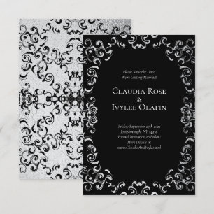 Invitación Boda gótico Silver y Black Swirl
