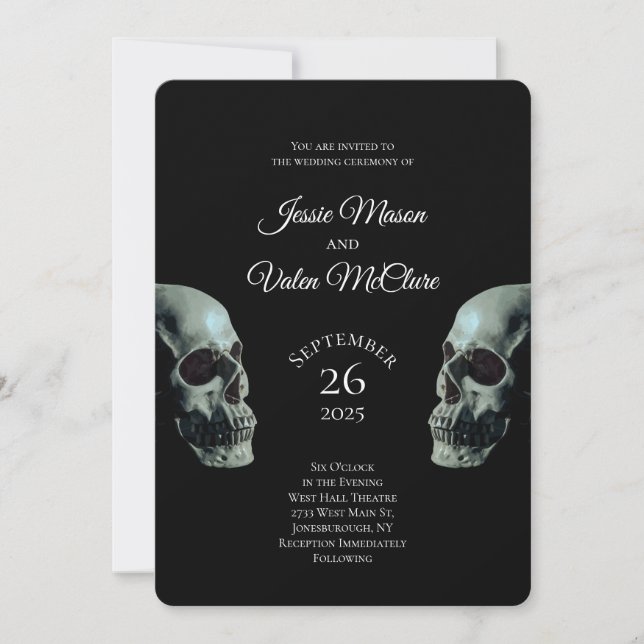 Invitación Boda gótico Skull (Anverso)