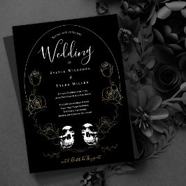 Invitación Boda gótico Skull floral negro