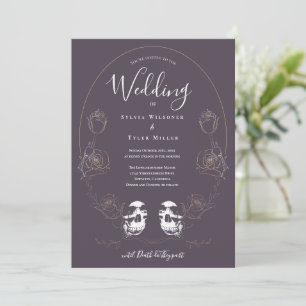 Invitación Boda gótico Skull Floral Purple