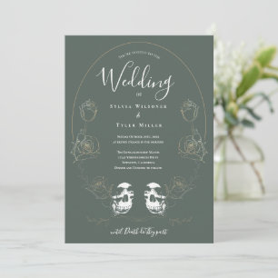 Invitación Boda gótico Skull floral verde