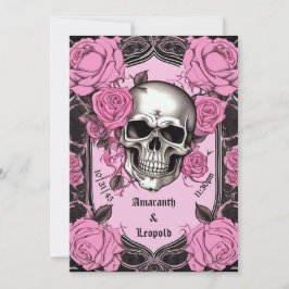 Invitación Boda Gótico Tradicional De Rosas De Calavera Y Ros