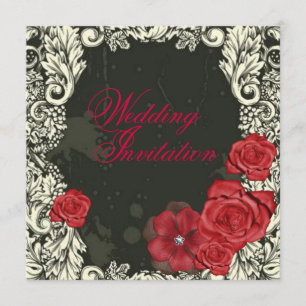 Invitación Boda gótico victoriano de la Rosa Roja Vintage