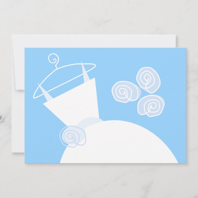 Invitación Boda Gown Azul ducha de novia blanco horizontal (Anverso)