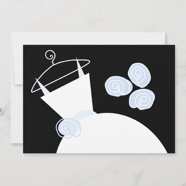 Invitación Boda Gown Azul ducha de novia horizontal negro (Anverso)