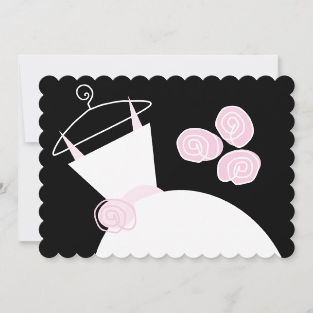 Invitación Boda Gown ducha de novia rosa negro pastel (Anverso)