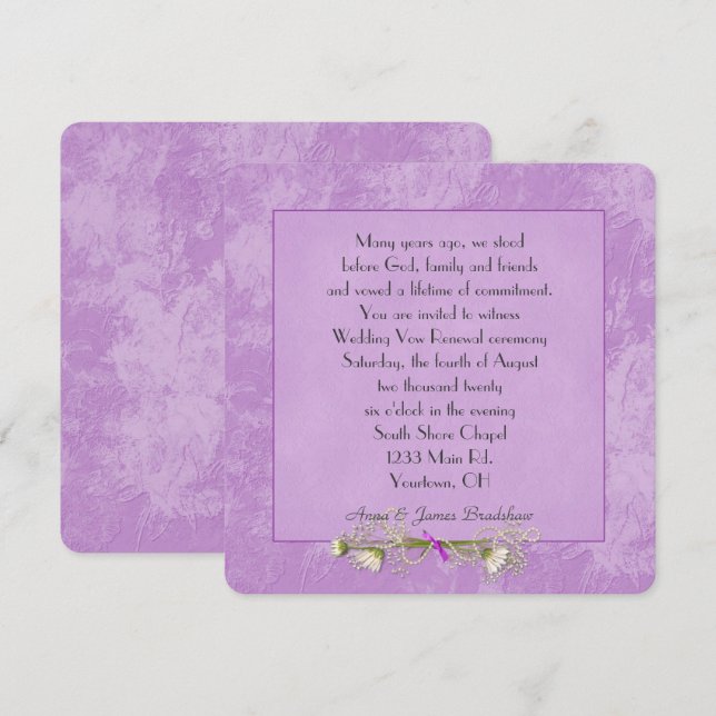 Invitación Boda Grabado en relieve Floral Rosa Vow Renovación (Anverso / Reverso)