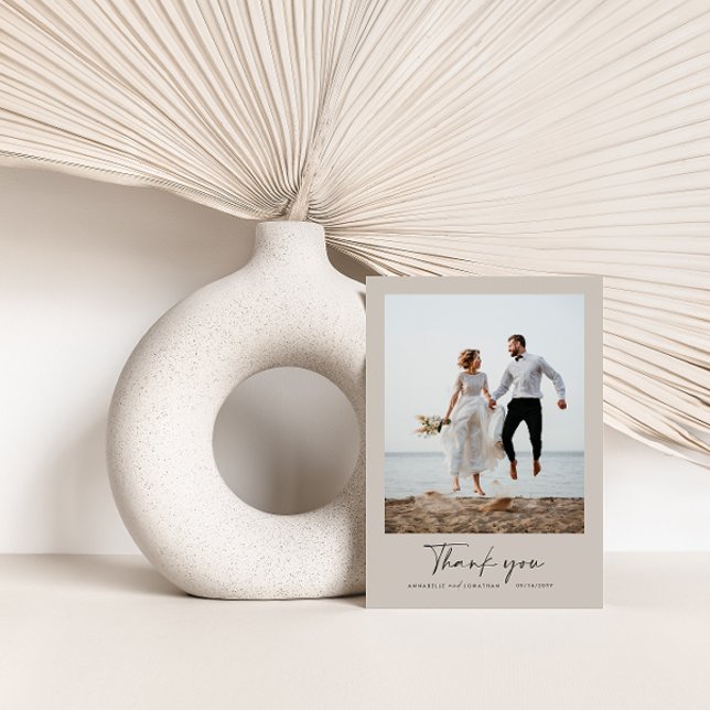 Invitación Boda gracias a la escritura moderna de foto gris m (Subido por el creador)