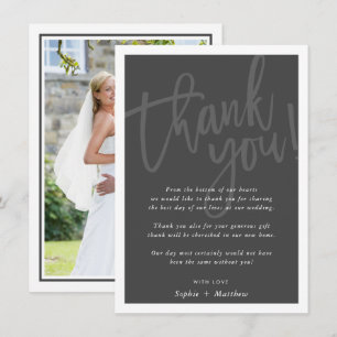 Invitación BODA GRACIAS BUSCA escritura con letras gris oscur