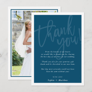 Invitación BODA GRACIAS Pincel guión azul oscuro
