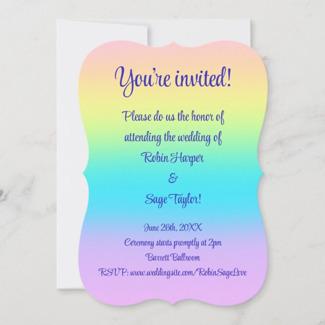 Invitación Boda gradiente gradiente arcoiris pastel (Anverso)