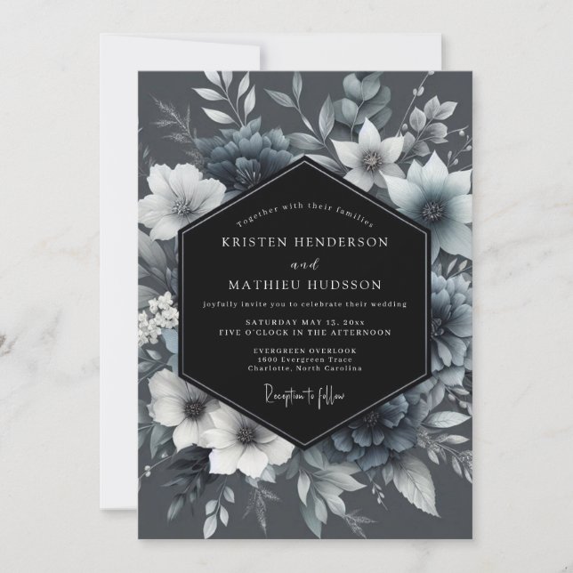 Invitación Boda Grafito Étereo Floral (Anverso)