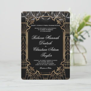 Invitación Boda Gran Gatsby Dorado Negro Art Deco 1920