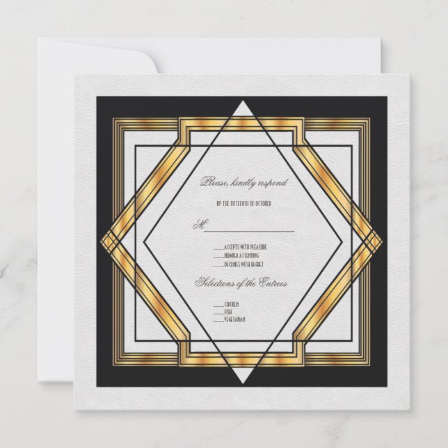 Invitación Boda Gran Gatsby Oro Blanco Art Deco (Anverso)