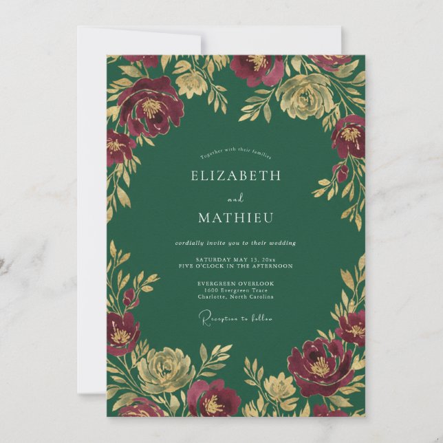 Invitación Boda Gran Otoñal Verde Bosque (Anverso)