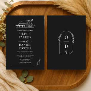 Invitación Boda Granero Casa de Campo Arte de Línea Negra y B