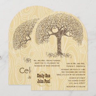 Invitación Boda Grano de Madera Amarillo Marrón Árbol Amor Pá