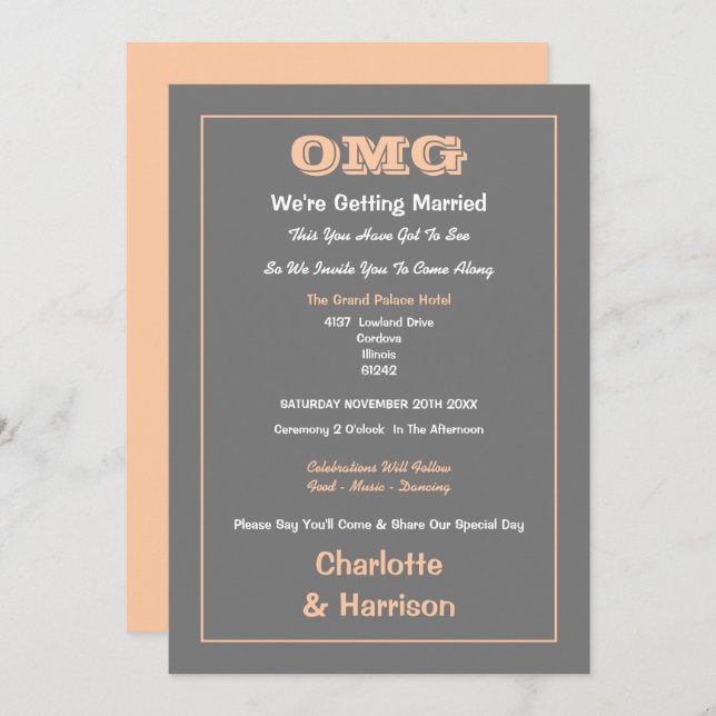 Invitación Boda Gratuito De Peach Gray (Anverso / Reverso)
