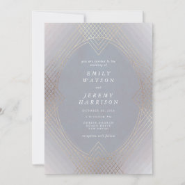 Invitación Boda Gray Oval Geométrico Art Deco Gatsby Gold