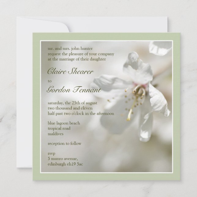 Invitación Boda Green Cherry Blossom (Anverso)
