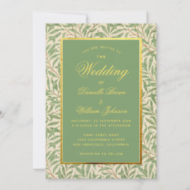 Invitación Boda Green Faux Gold Green Foliage Leaves