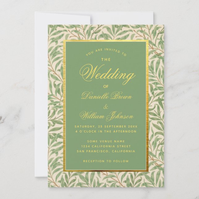 Invitación Boda Green Faux Gold Green Foliage Leaves (Anverso)