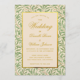 Invitación Boda Green Leaves Faux Gold Morris Willow