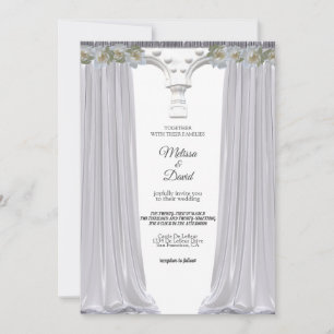 Invitación Boda Griega con Arco Floral Blanco Elegante