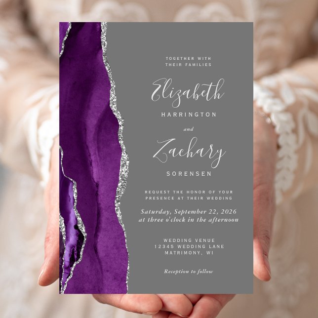 Invitación Boda Gris Agata Plateado Morado Moderno (Subido por el creador)