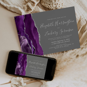 Invitación Boda Gris Agata Plateado Morado Moderno